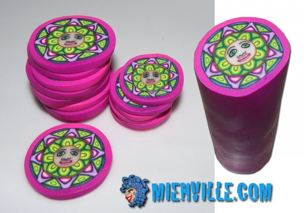 canne visage millefiori dessin vert et rose